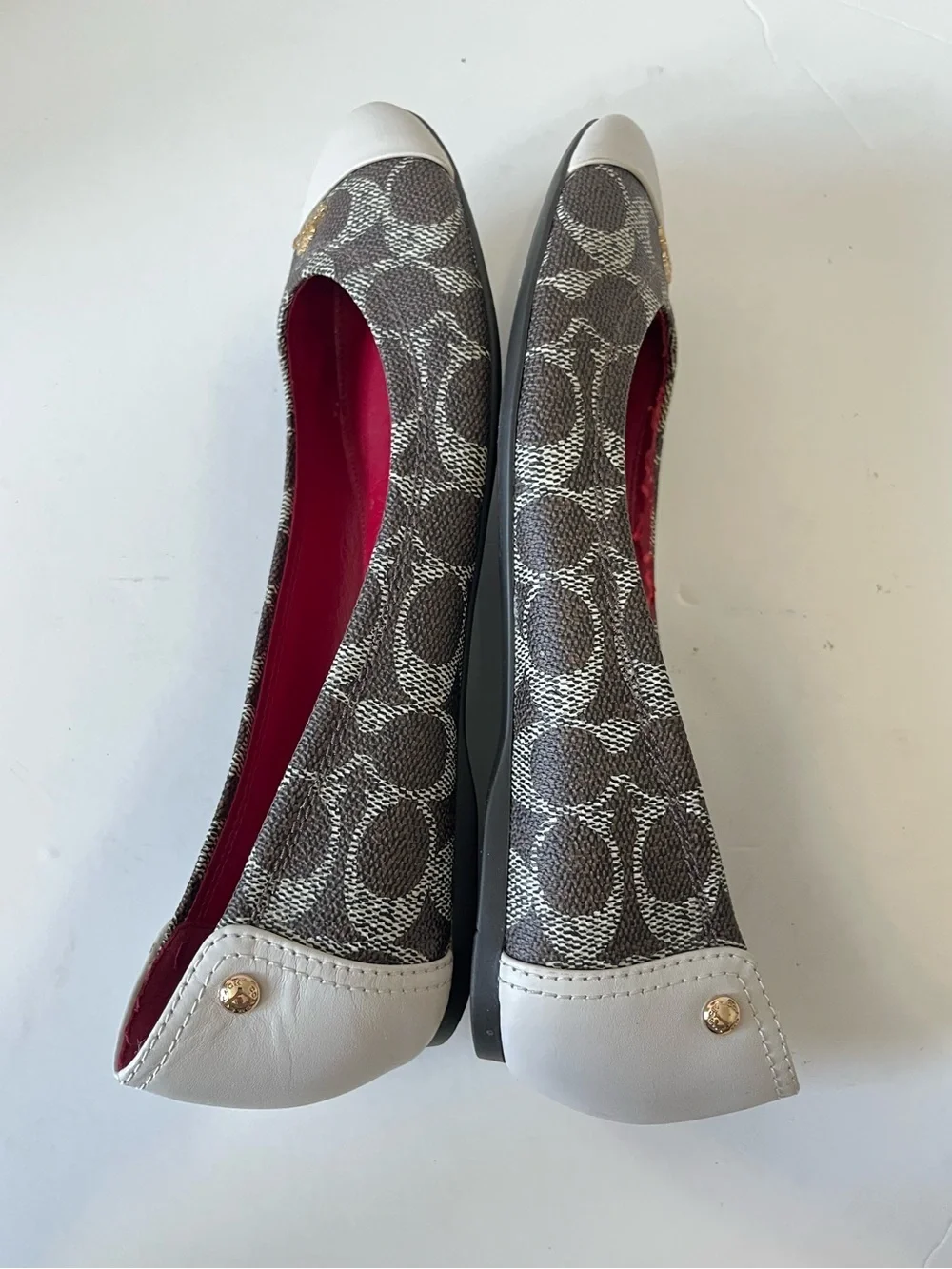 Coach Brown Signature Canvas White Cap Toe Ballet Flats Size 7.5B